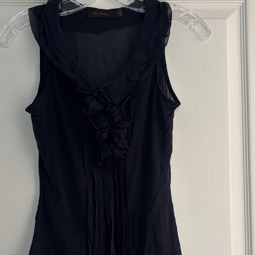 The Limited Navy Ruffle Front Mesh Sleeveless Camisole Sz XS